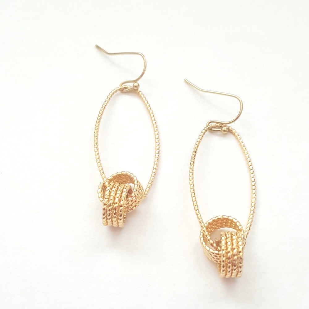 Gold Plated Knotted Dangle Earrings on Euro Hooks